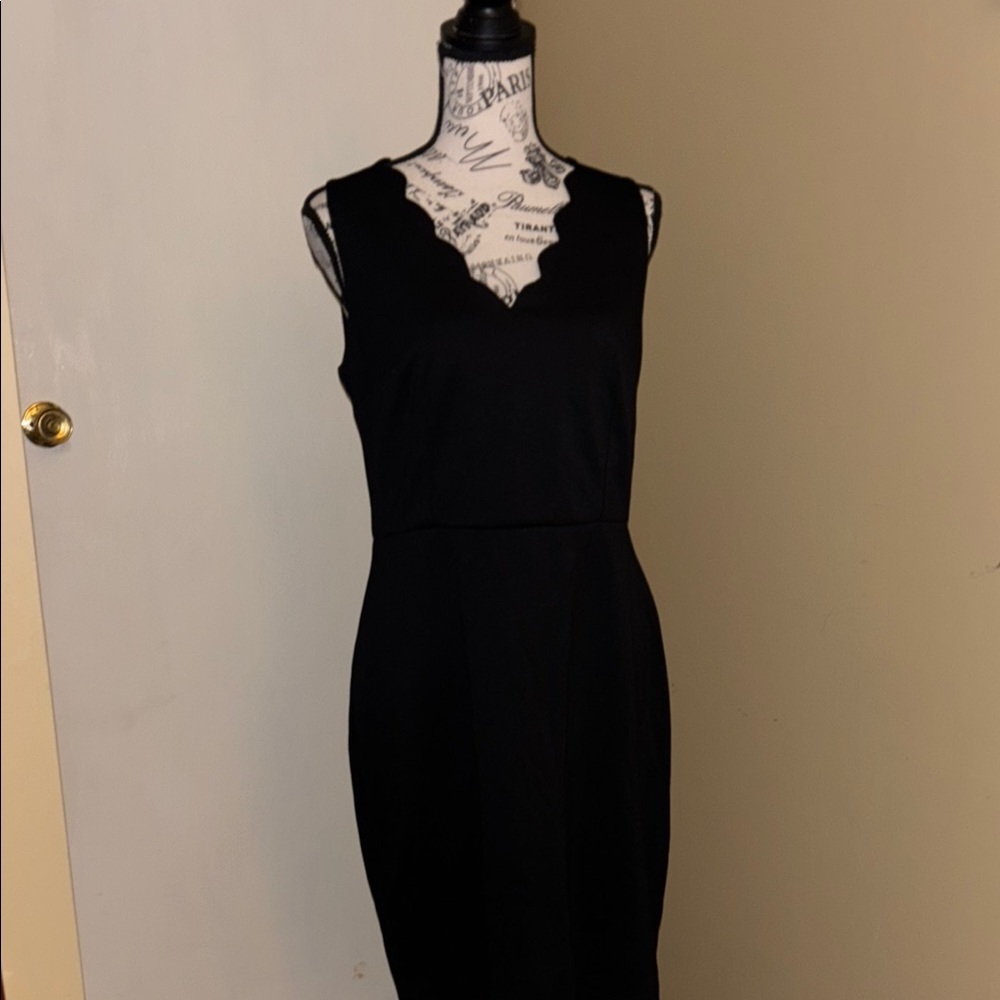 LOFT Black Sheath Midi Dress V-Neck Sleeveless